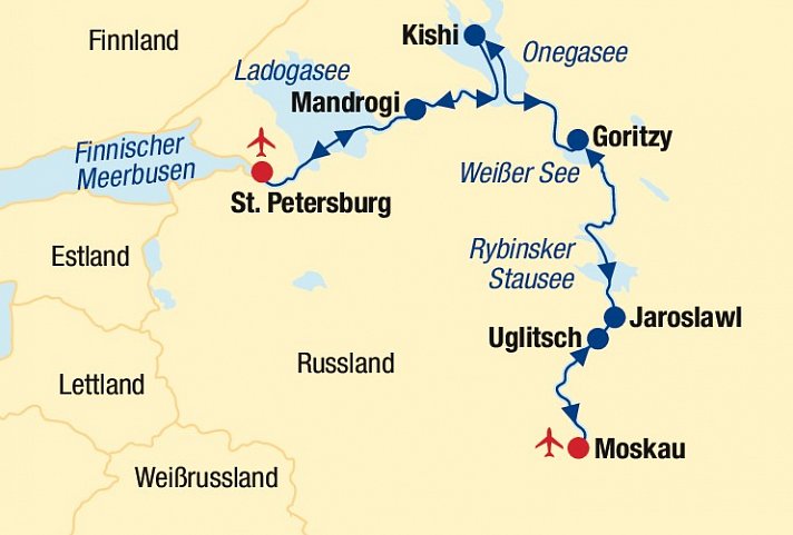 Russland Flusskreuzfahrt (Moskau bis St. Petersburg)