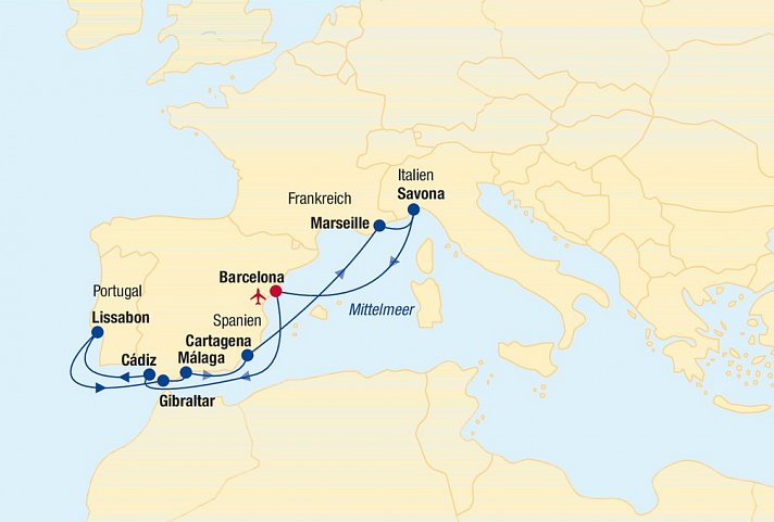 Kreuzfahrt Westliches Mittelmeer mit Südspanien und Portugal