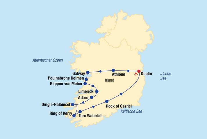 Irland Rundreise - Routenkarte DUB28082X